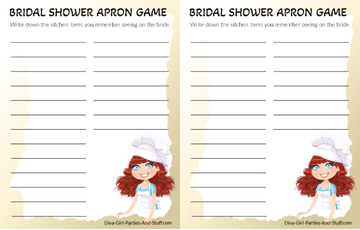 Bridal Shower Apron Game Guessing Cards
