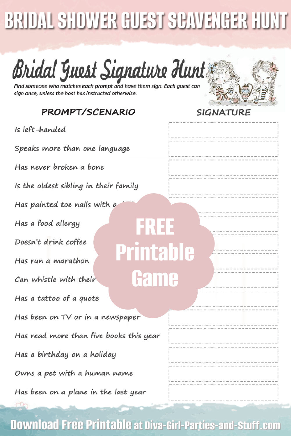 Signature Bridal Shower Guest Scavenger Hunt Pin