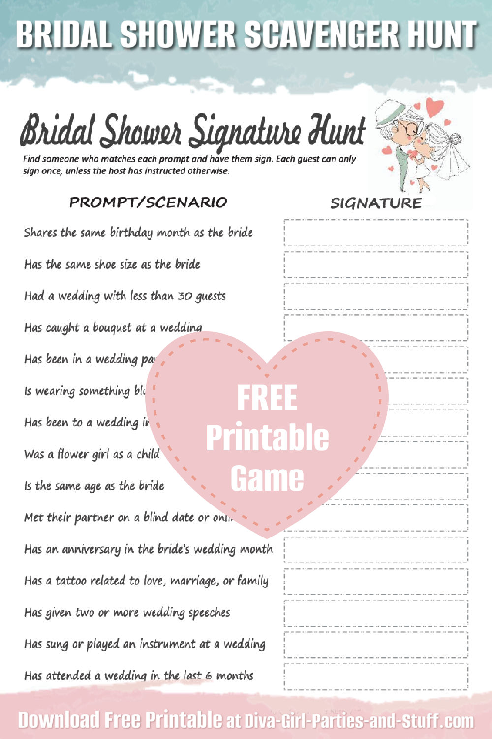 Bridal Shower Signature Hunt Pin