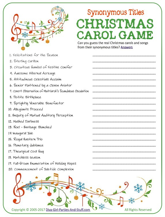 Christmas Carol Game Guess The Synonymous Song Titles