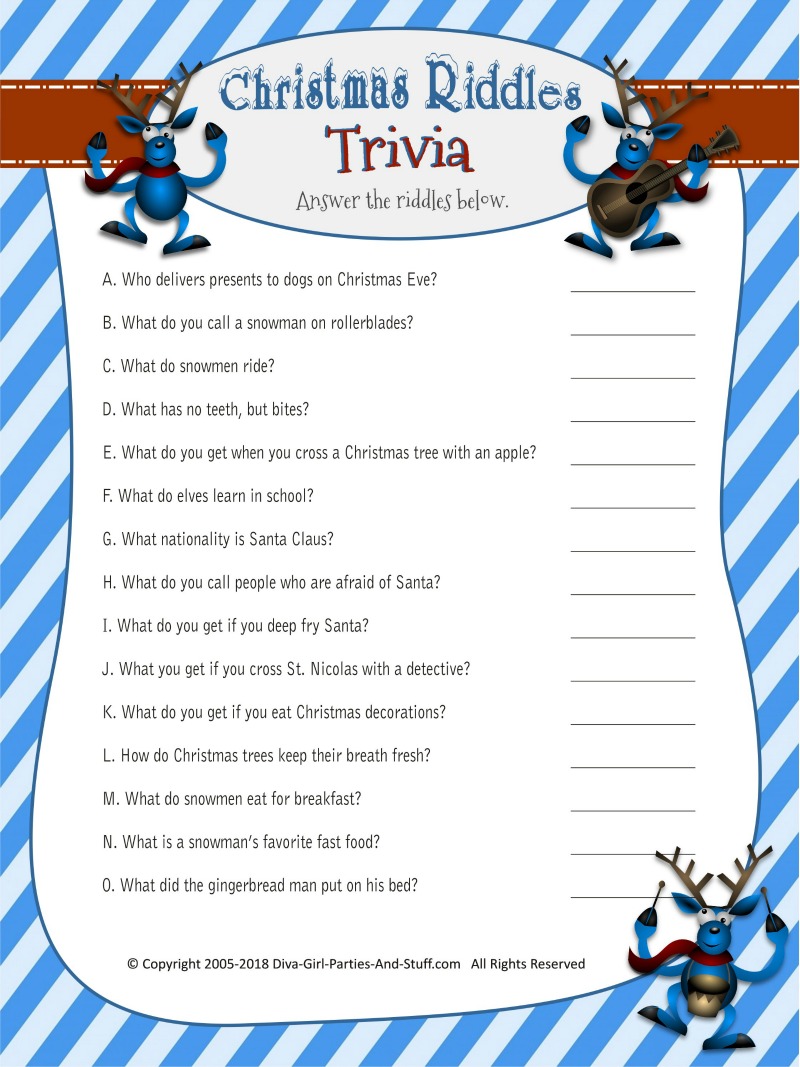 Christmas Riddles Trivia Game 2 Printable Versions with Answers