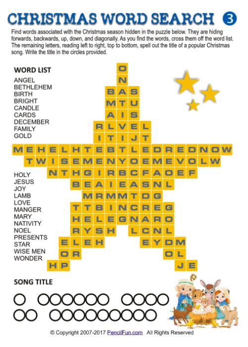 Christmas Star Word Search Puzzle