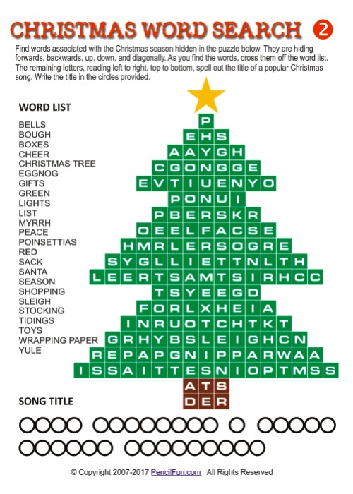 Christmas Tree Word Search Puzzle