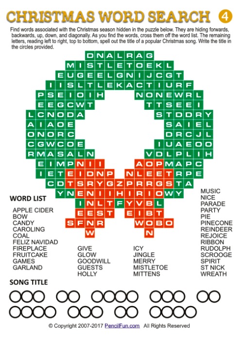 Christmas Wreath Word Search Puzzle