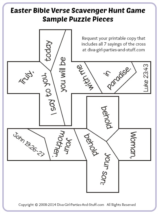 Easter Bible verse scavenger hunt puzzle game