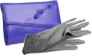 purple handbag and grey gloves