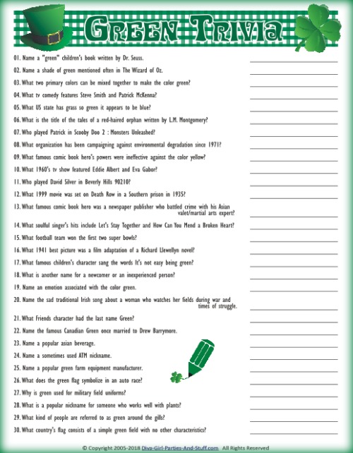 Patrick's Day Trivia St Printable St Patrick's Day Games Download and Print Game