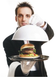 butler serving a hamburger