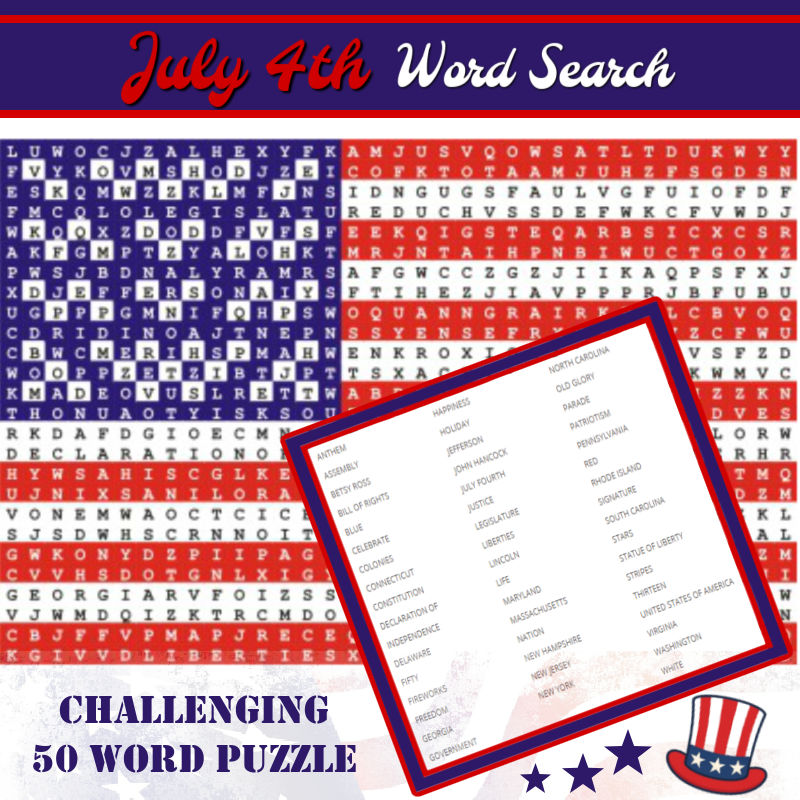 July 4th Word Search Shaped Like the American Flag July 4th Word Search Shaped Like the American Flag
