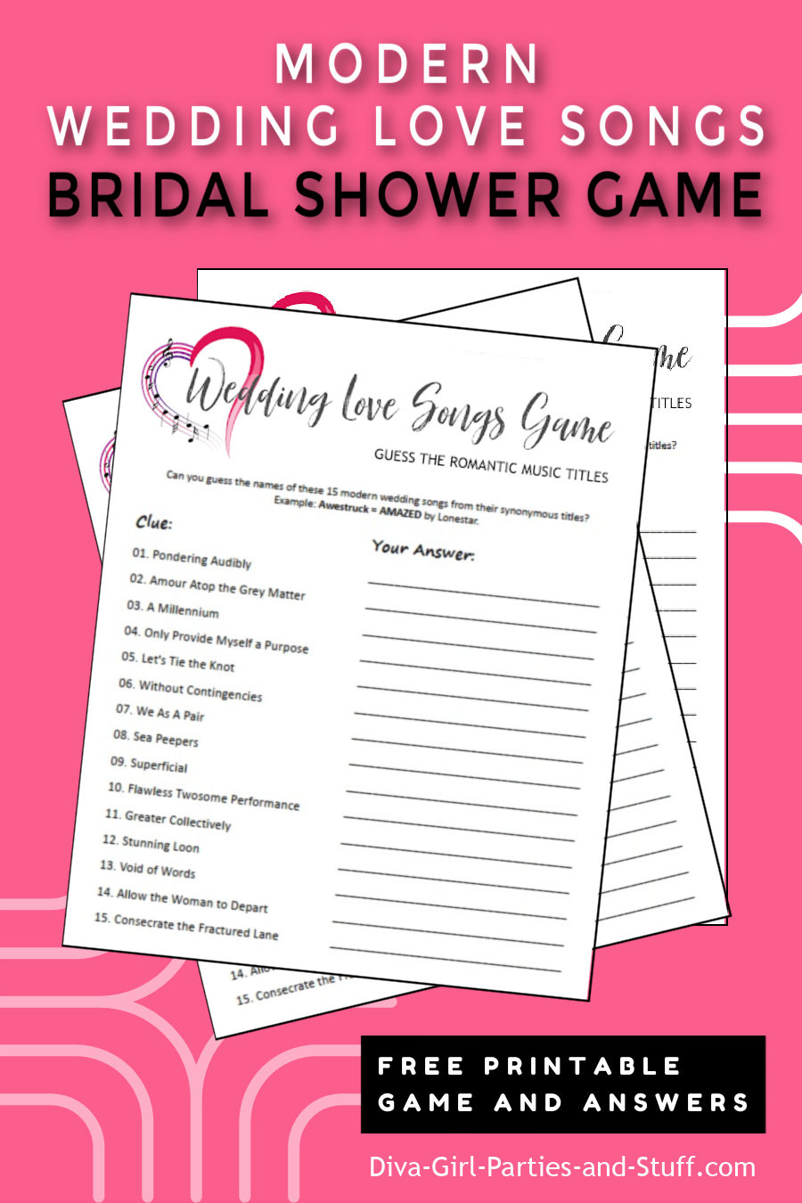Modern Wedding Love Song bridal Shower Game Pin Modern Wedding Love Song bridal Shower Game Pin