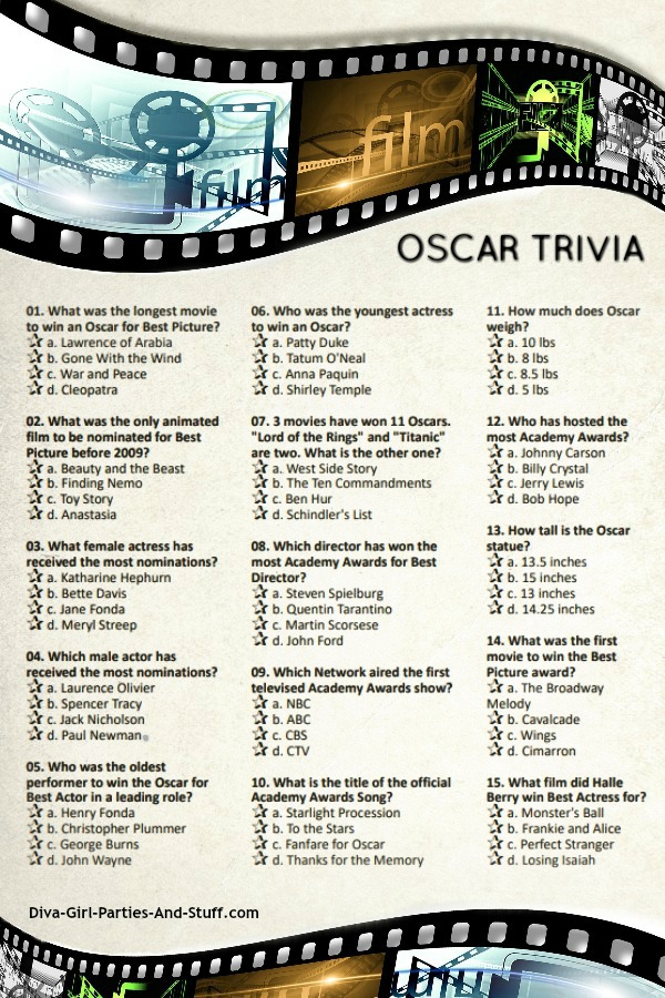 Printable Oscar Trivia Game