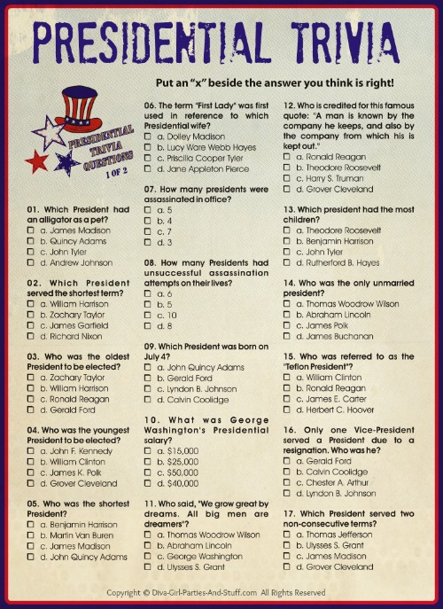 Presidential Trivia - An American Presidents Quiz