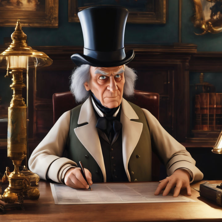 Scrooge Sitting at His Desk