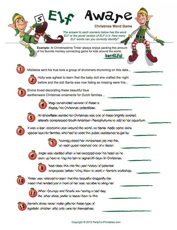 Printable Elf Christmas Game