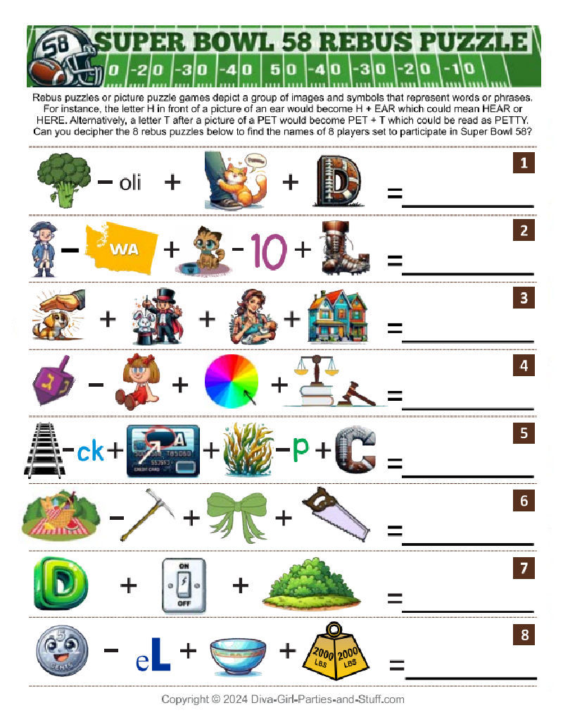 Printable Super Bowl 58 Rebus Picture Puzzle Game