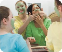 teens with green facial masks