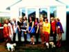 All of us in costume, outside the shed.