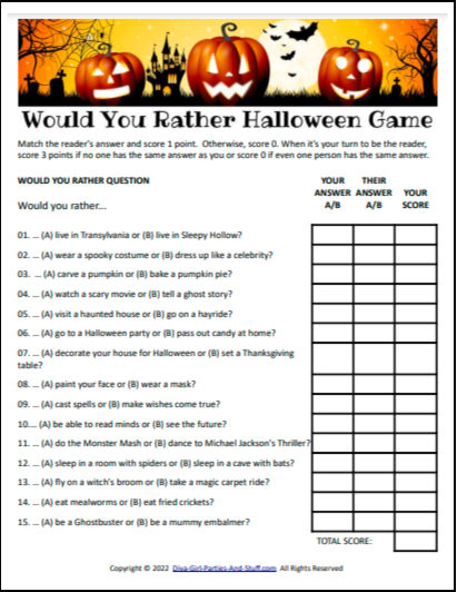 Would You Rather Halloween Game List