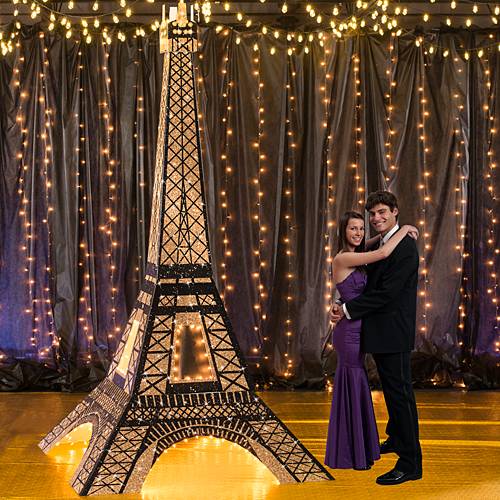Evening in Paris Party Scene with 3d Lighted Eiffel Tower
