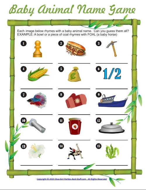 Baby Animal Name Game Rhyming Clues