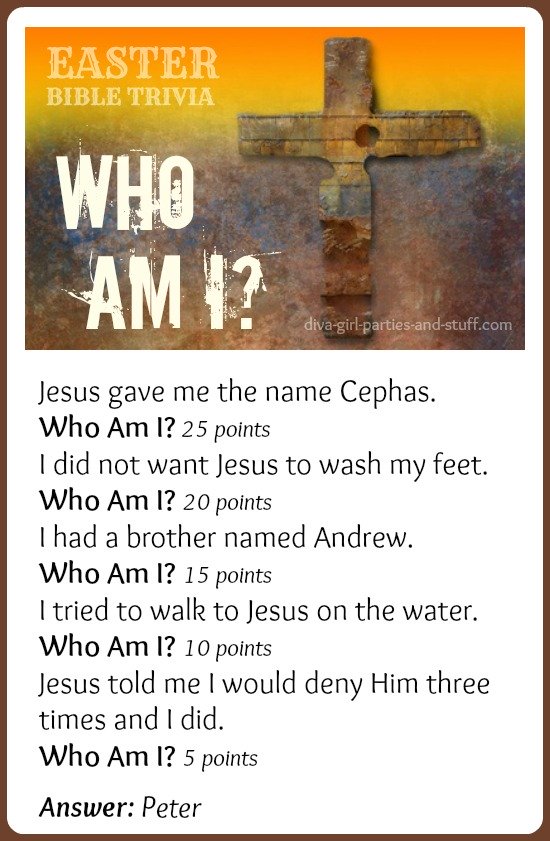Easter Bible trivia clues for Peter