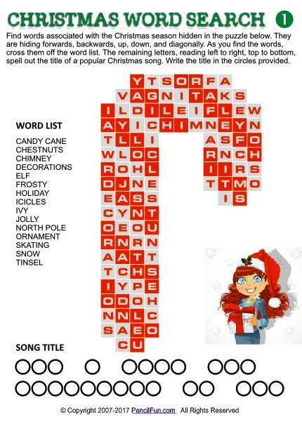 Candy Cane Christmas Word Search
