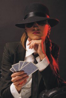 gangster girl playing cards at a casino party
