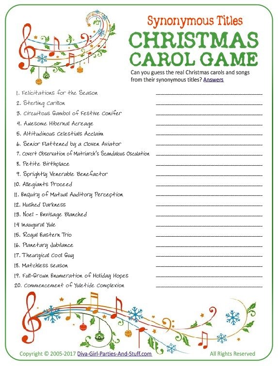Christmas Carol Game , Guess the Synonymous Song Titles