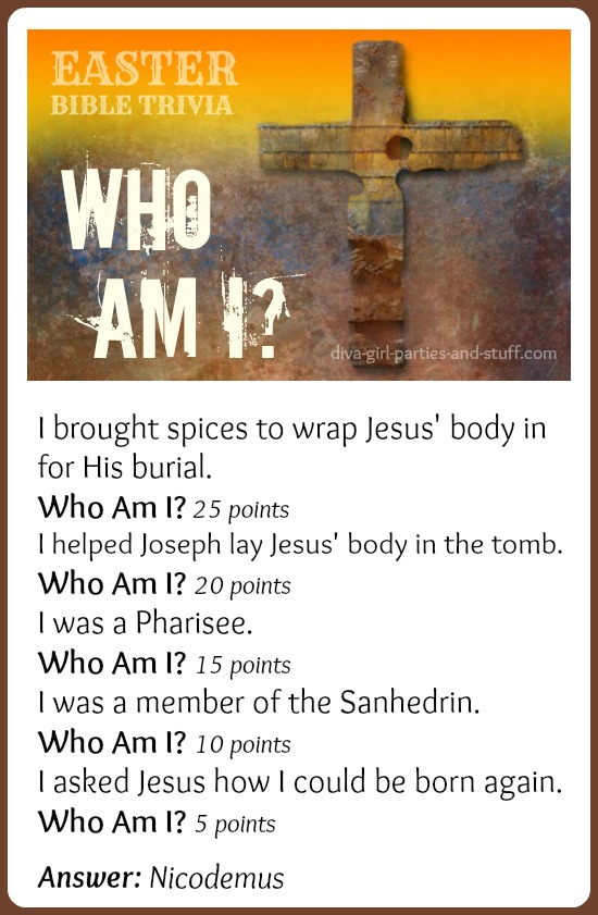 Easter Bible trivia clues for Nicodemus