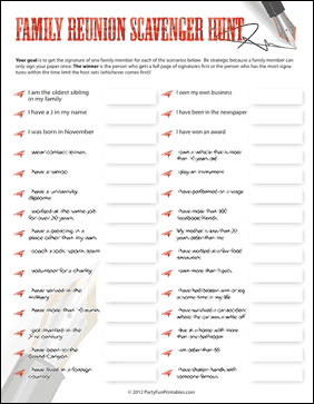 Printable Family Reunion Scavenger Hunt