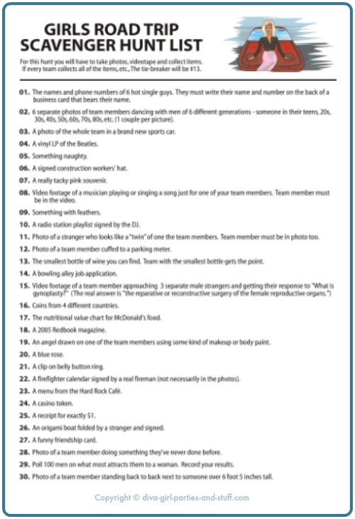 girls road trip scavenger hunt