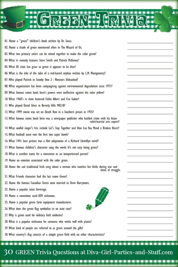 Printable Green Trivia Game