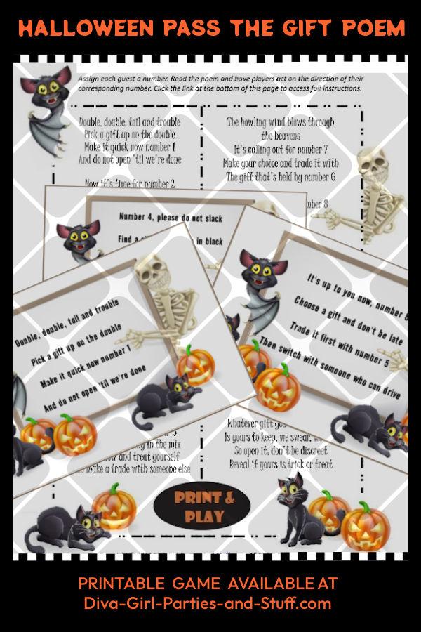 Halloween Pass the Gift Game Poem Pin