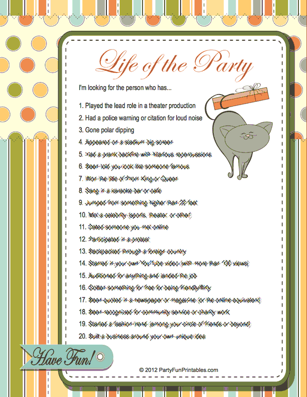 Printable Life of the Party Scavenger Hunt