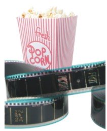 Movie Film Reel and Box of Popcorn