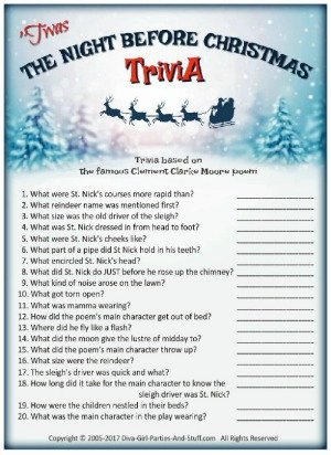 Night Before Christmas Trivia Party Game
