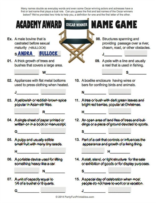 Oscar Party Name Game