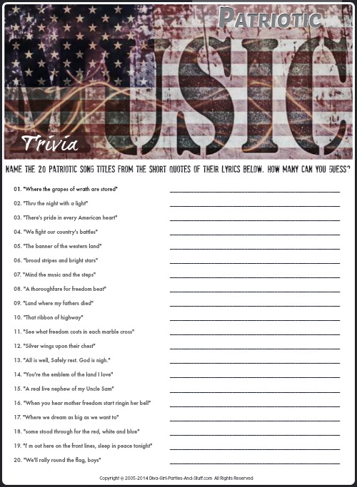 American patriotic song lyrics trivia