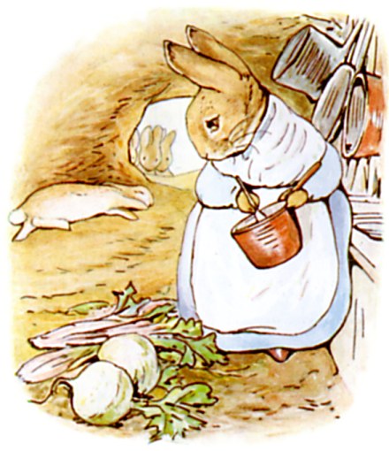 Peter Rabbit's Mother Cooking Dinner