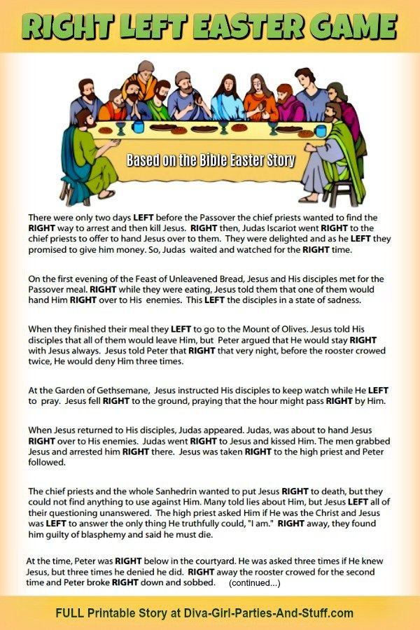 Right Left Easter Game Based on the Bible Easter Story