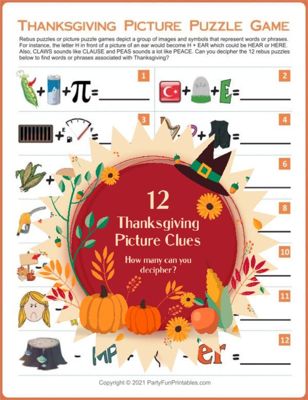 Printable Thanksgiving Picture Puzzle Game