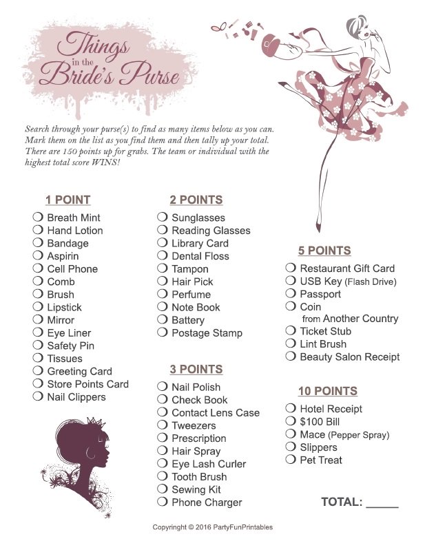 Bridal Shower Purse Scavenger Hunt