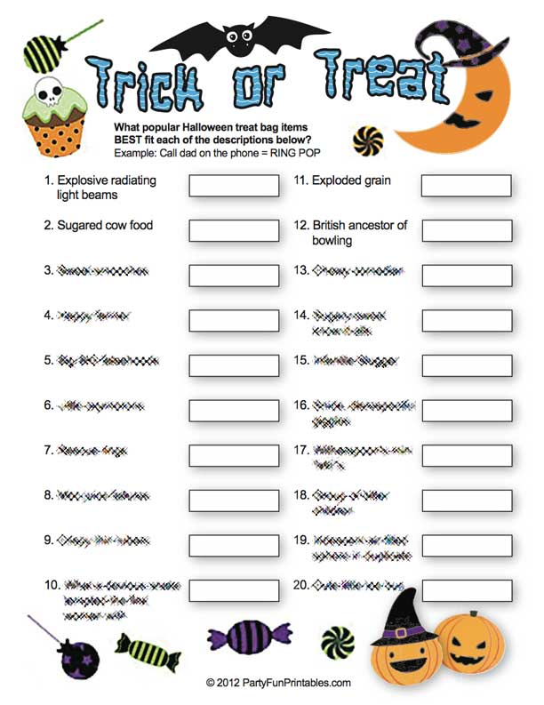 Printable Trick or Treat Candy Game