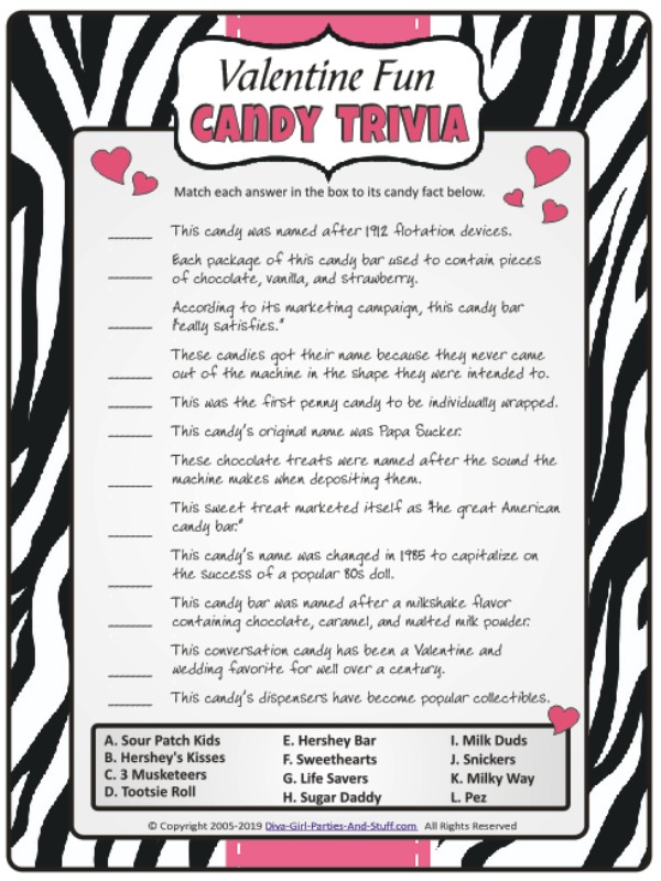 Valentine Fun Candy Trivia